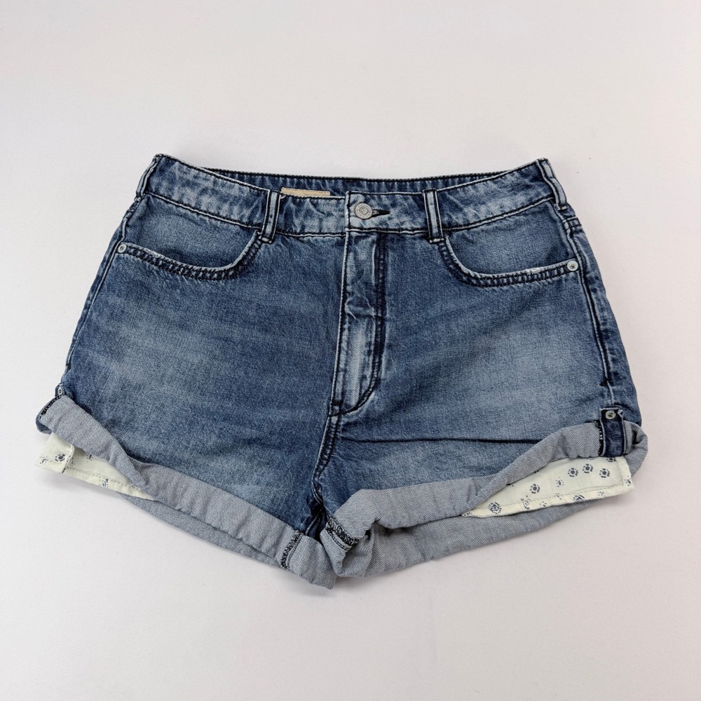 Pilcro and the Letterpress High Rise Denim Shorts Blue Floral Cuff Size 28